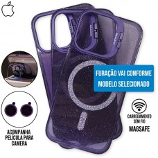 Capa iPhone 16 - Stand Glitter Magsafe Dark Purple